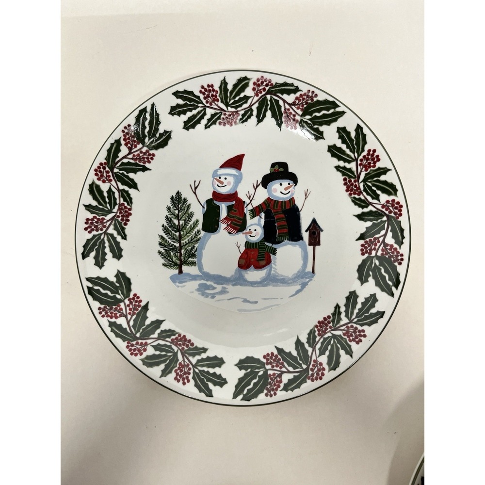 Set of 4 -  GEI Snowman Family and Christmas Tree Dinner Plate 10.5"